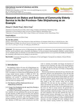 Research on Status and Solutions of Community Elderly Service in He Bei Province--Take Shijiazhuang As an Example