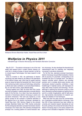 Wolfprize in Physics 2011 a Breakthrough in Electron Microscopy with Hardware Aberration Correction