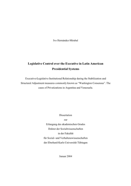 Legislative Control Over the Executive in Latin American Presidential Systems