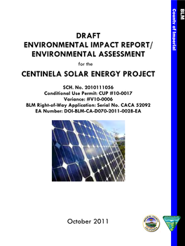 Centinela Solar Energy Project DEIR/EA Cover