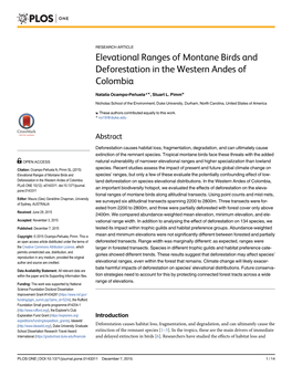 Elevational Ranges of Montane Birds and Deforestation in the Western Andes of Colombia