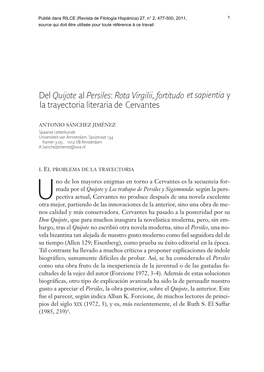 Persiles: Rota Virgilii, Fortitudo Et Sapientia Y La Trayectoria Literaria De Cervantes