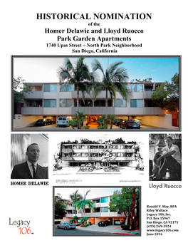 HISTORICAL NOMINATION of the Homer Delawie and Lloyd Ruocco Park Garden Apartments 1740 Upas Street ~ North Park Neighborhood San Diego, California