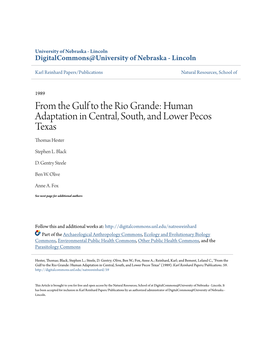 Human Adaptation in Central, South, and Lower Pecos Texas Thomas Hester