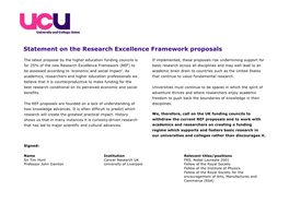 Statement on the Research Excellence Framework Proposals