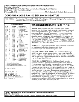 Cougars Close Pac-10 Season in Seattle Washington State