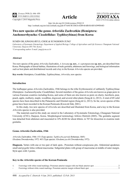 Two New Species of the Genus Arboridia Zachvatkin (Hemiptera: Auchenorrhyncha: Cicadellidae: Typhlocybinae) from Korea