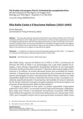 Elia Dalla Costa E Il Fascismo Italiano (1923-1943)