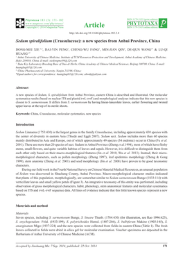 (Crassulaceae): a New Species from Anhui Province, China