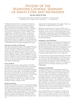 History of the Byzantine Catholic Seminary of Saints Cyril and Methodius Very Rev