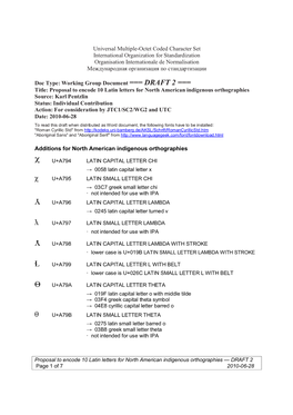 Proposal to Encode 10 Latin Letters for North American