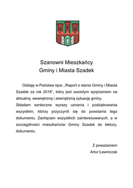 Szanowni Mieszkańcy Gminy I Miasta Szadek