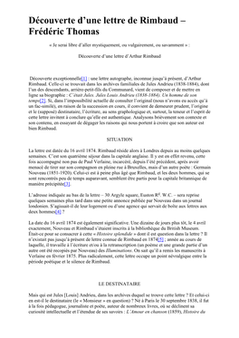 Découverte D'une Lettre De Rimbaud – Frédéric Thomas