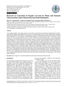 Research on Generation of Negative Air Ions by Plants and Stomatal Characteristics Under Pulsed Electrical Field Stimulation