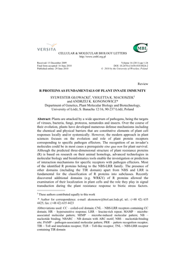 Review R PROTEINS AS FUNDAMENTALS of PLANT
