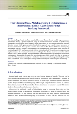 Thai Classical Music Matching Using T-Distribution on Instantaneous Robust Algorithm for Pitch Tracking Framework