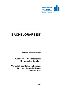 BACHELORARBEIT Analyse Der Nachhaltigkeit Olympischer Spiele