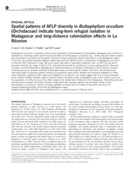 Spatial Patterns of AFLP Diversity in Bulbophyllum Occultum (Orchidaceae) Indicate Long-Term Refugial Isolation in Madagascar An