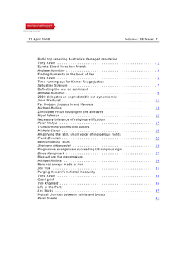 11 April 2008 Volume: 18 Issue: 7 Rudd Trip Repairing