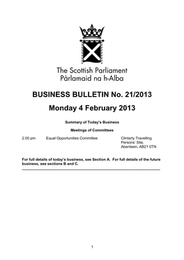 BUSINESS BULLETIN No. 21/2013 Monday 4 February 2013