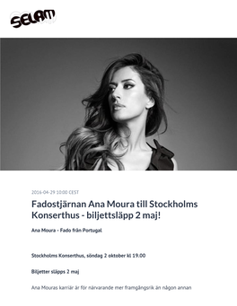 Fadostjärnan Ana Moura Till Stockholms Konserthus - Biljettsläpp 2 Maj!