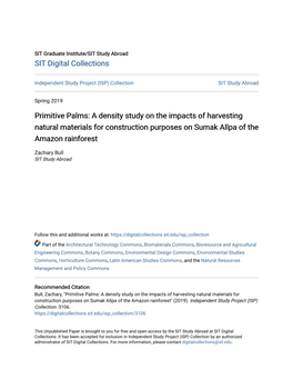 Primitive Palms: a Density Study on the Impacts of Harvesting Natural Materials for Construction Purposes on Sumak Allpa of the Amazon Rainforest