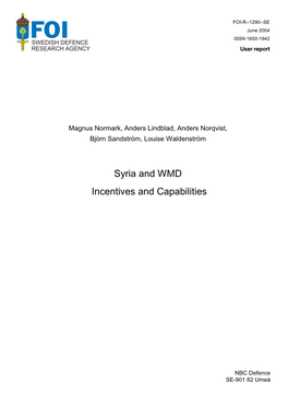 Syria and WMD : Incentives and Capabilities