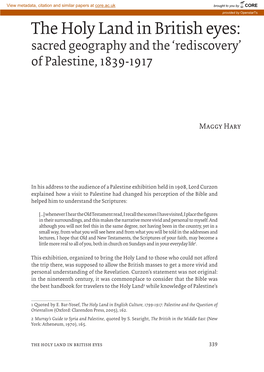 The Holy Land in British Eyes: Sacred Geography and the ‘Rediscovery’ of Palestine, 1839-1917