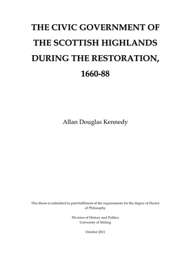 The Civic Government of the Scottish Highlands During the Restoration