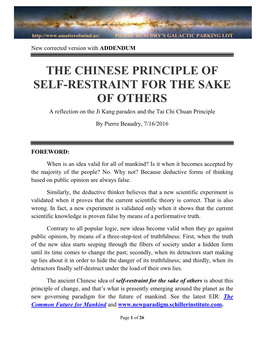 THE CHINESE PRINCIPLE of SELF-RESTRAINT for the SAKE of OTHERS a Reflection on the Ji Kang Paradox and the Tai Chi Chuan Principle