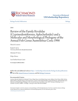 (Cyprinodontiformes, Aplocheiloidei) and a Molecular and Morphological Phylogeny of the Annual Fish Genus Austrolebias Costa 1998 Marcelo Loureiro