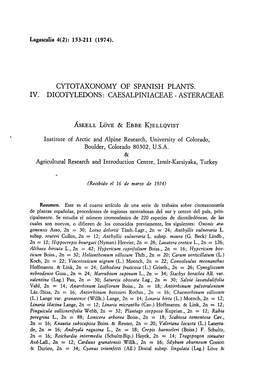 Cytotaxonomy of Spanish Plants. Iv. Dicotyledons: Caesalpiniaceae - Asteraceae