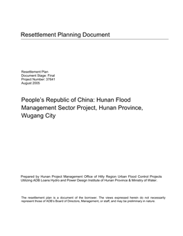 Hunan Flood Management Sector Project, Hunan Province, Wugang City
