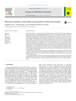 Structural Variations, Relationships and Properties of M2B Metal Borides MARK ⁎ Abishek K