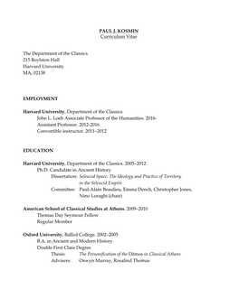 PAUL J. KOSMIN Curriculum Vitae the Department of the Classics 215