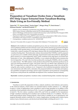 (IV) Strip Liquor Extracted from Vanadium-Bearing Shale Using an Eco-Friendly Method