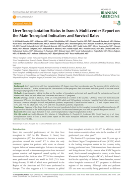 Liver Transplantation Status in Iran: a Multi-Center Report on the Main Transplant Indicators and Survival Rates