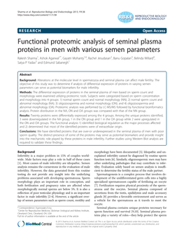 Functional Proteomic Analysis of Seminal Plasma Proteins in Men