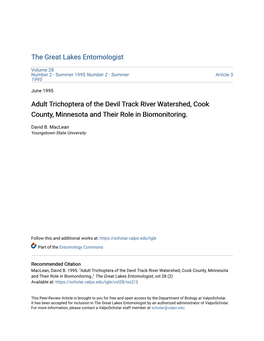 Adult Trichoptera of the Devil Track River Watershed, Cook County, Minnesota and Their Role in Biomonitoring