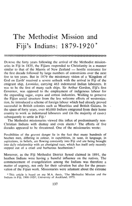 The Methodist Mission and Fiji's Indians: 1879-1920*