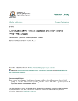 An Evaluation of the Remnant Vegetation Protection Scheme 1988-1991 : a Report