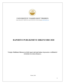 Raporti I Publikimeve Shkencore 2020