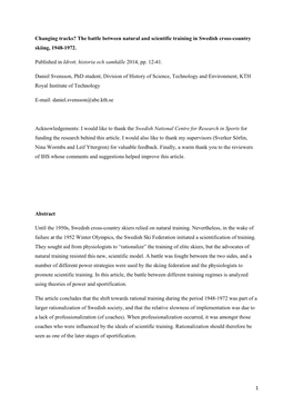 The Battle Between Natural and Scientific Training in Swedish Cross-Country Skiing, 1948-1972. Published in I