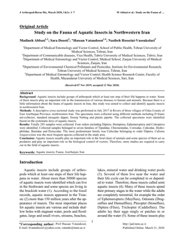 Study on the Fauna of Aquatic Insects in Northwestern Iran