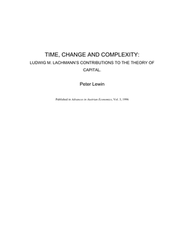 Time Complexity and Change: Ludwig M. Lachmann's Contributions to The