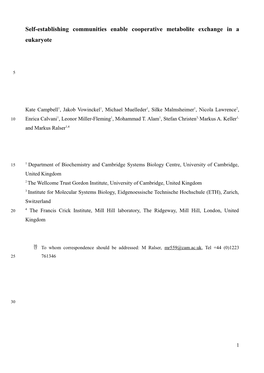 Self-Establishing Communities Enable Cooperative Metabolite Exchange in a Eukaryote