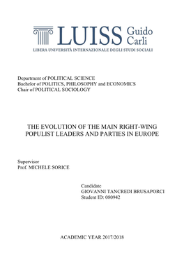 The Evolution of the Main Right-Wing Populist Leaders and Parties in Europe