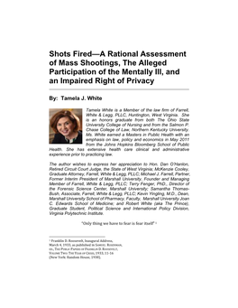 Shots Fired—A Rational Assessment of Mass Shootings, the Alleged Participation of the Mentally Ill, and an Impaired Right of Privacy