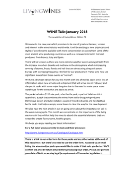 Wine Talk 73 January 2018