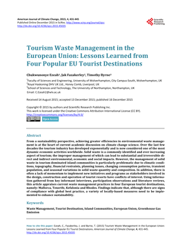 Tourism Waste Management in the European Union: Lessons Learned from Four Popular EU Tourist Destinations